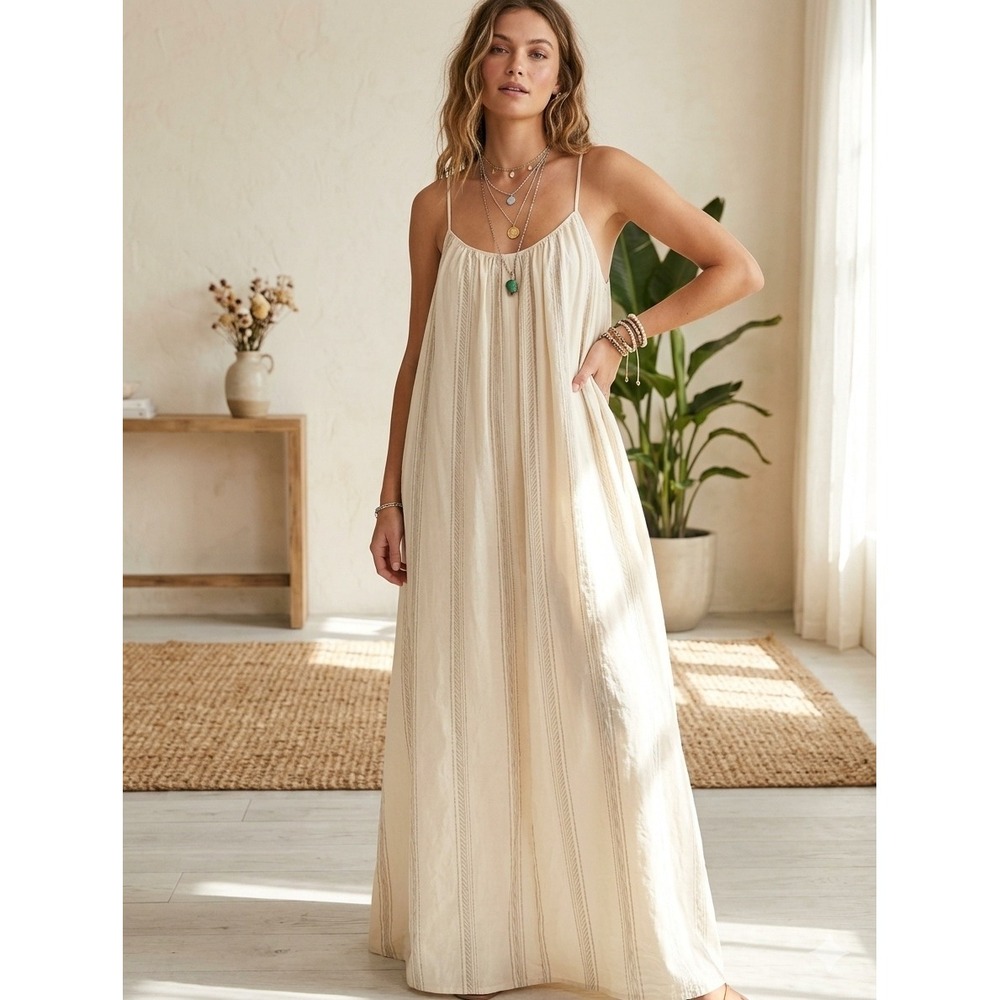 Faithfull The Brand En Vau Maxi Dress Boho Striped Women's Size Large
